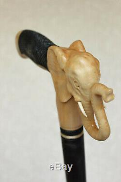 Elephant walking cane Style wooden stick Hand carved handle and simple staff