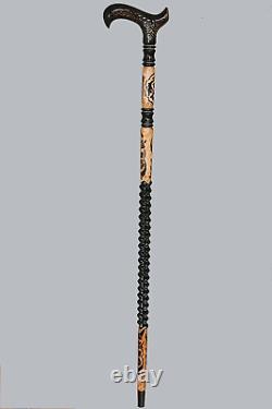 Embroidered Black Wooden Stick, High Quality Special Walking Stick, Carved Cane
