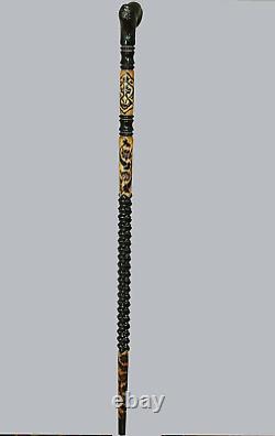 Embroidered Black Wooden Stick, High Quality Special Walking Stick, Carved Cane