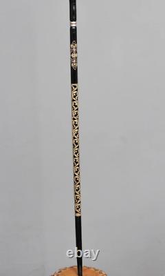 Embroidered Black Wooden Stick, High Quality Unique Walking Stick, Carved Cane