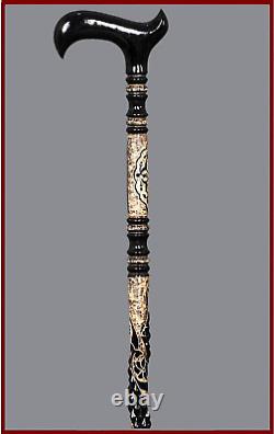 Embroidered Black Wooden Walking Stick, Special Cane+ FREE Special Hard Case