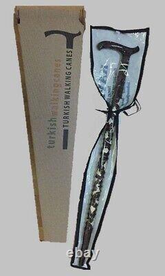 Embroidered Black Wooden Walking Stick, Special Cane+ FREE Special Hard Case