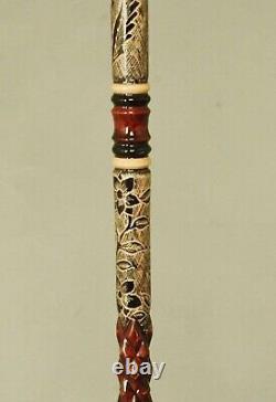 Embroidered Brown Wooden Stick, High Quality Special Walking Stick, Carved Cane