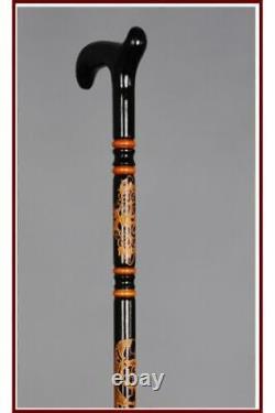 Embroidered Special Black Wooden Stick, High Quality Walking Stick, Carved Cane