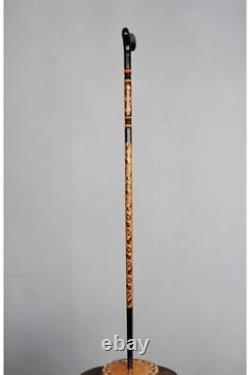 Embroidered Special Black Wooden Stick, High Quality Walking Stick, Carved Cane