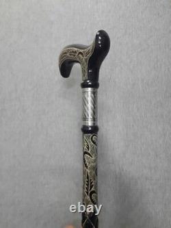 Embroidered and Silver Detailed Wooden Cane, Special Handmade Walking Stick
