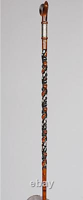 Embroidered and Silver Detailed Wooden Stick, High Quality Unique Carved Cane
