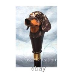 Ergonomic Handle Animal Carved Wooden Walking Stick Cane Dog Head Palm Grip gift