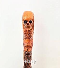 Ergonomic Handle Wooden Skull Head Walking Cane Stick for unisex