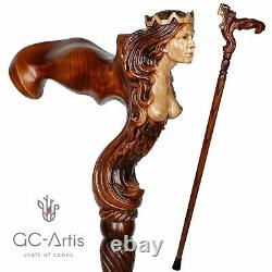 Ergonomic Handle! Wooden Syren Girl Lady Walking Cane Stick Fantasy man woman