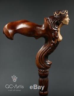 Ergonomic Handle! Wooden Syren Girl Lady Walking Cane Stick Fantasy man woman