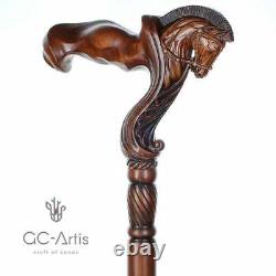 Ergonomic Palm Grip Handle Horse Wooden Cane Walking Stick And Gifts