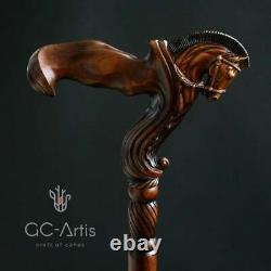 Ergonomic Palm Grip Handle Horse Wooden Cane Walking Stick And Gifts