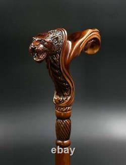 Ergonomic Palm Grip Handle Jaguar Wooden Cane Walking Stick