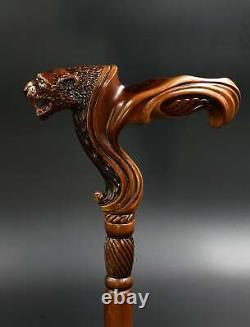 Ergonomic Palm Grip Handle Jaguar Wooden Cane Walking Stick
