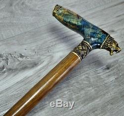 Exclusive Cane Walking Stick Stabilized Burl Handle Wooden Handmade Wild Tiger