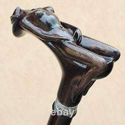 Exclusive Hand-Carved Wooden Cane for Men Nymph Fancy Walking Stick Unique