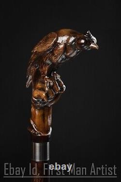 Falconry Head Handle Wooden Walking Cane For Men And Women Walking Stick Gift A