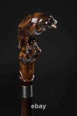 Fancy Wooden Walking Stick Handcarved Falcon Head Handle Cane For Senior & Adult