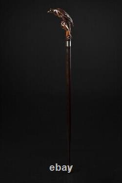 Fancy Wooden Walking Stick Handcarved Falcon Head Handle Cane For Senior & Adult