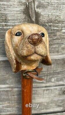 Fantastic Vintage Wooden Dogs Head Walking Stick Cane (C1)