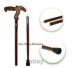 Fashionable Hand Carved Wooden Walking Cane Stick with Ergonomic Handle 37 inch