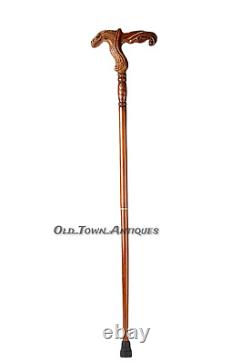 Fashionable Hand Carved Wooden Walking Cane Stick with Ergonomic Handle 37 inch