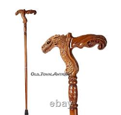 Fashionable Hand Carved Wooden Walking Cane Stick with Ergonomic Handle 37 inch