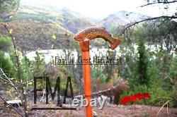 Fish Animal Head Walking Stick Wooden Hand Carved Animal Walking Cane X Mass A