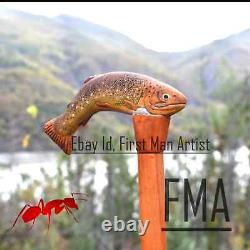Fish Animal Head Walking Stick Wooden Hand Carved Animal Walking Cane X Mass A