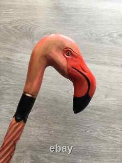 Flamingo Walking Stick Pink Handmade Wooden Cane for Gift Handcrafted Cain