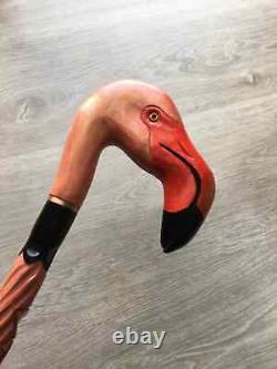 Flamingo Walking Stick Pink Handmade Wooden Cane for Gift Handcrafted Cain