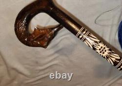 Fox Head WALKING STICK CANE CARVED Handle ESTATE OLD Wooden Hand Animal