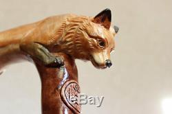 Fox walking cane Hand carved handle and staff Hiking stick Ladies wooden NW61