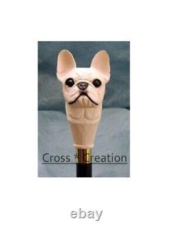 French Style Best Bulldog Head Carved Handle Unique Wooden Walking Stick Cane