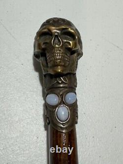 GC Artis Skull bronze handle Wooden Walking Stick Cane Vintage