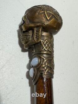 GC Artis Skull bronze handle Wooden Walking Stick Cane Vintage
