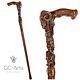 Gc-artis Wooden Walking Cane Stick Ram Skull & Owl Hand Carved Crafted Mystic