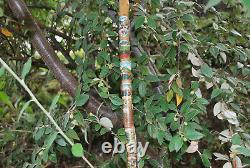 German Wooden Walking Hiking Stick Cane With 28 Souvenir Badges & Metal Cane Tip