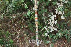 German Wooden Walking Hiking Stick Cane With 28 Souvenir Badges & Metal Cane Tip
