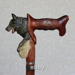 German shepherd dog Wooden Hand Carved Walking stick cane Homemade Hiking