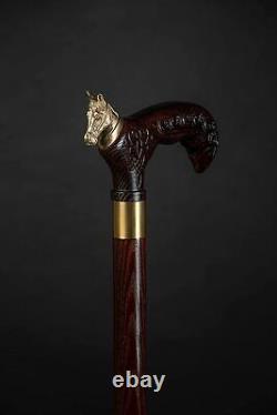 Golden Horse Walking Stick, Mustang Wooden Cane for Gift, Hiking Hand Carved Can