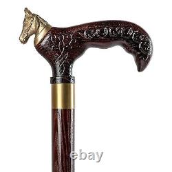 Golden Horse Walking Stick, Mustang Wooden Cane for Gift, Hiking Hand Carved Can