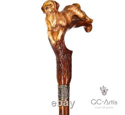 Golden Retriever Labrador Dog Wooden Cane Light Walking Stick wood carved cane