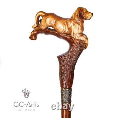 Golden Retriever Labrador Dog Wooden Cane Light Walking Stick wood carved cane