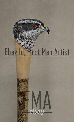 Goshawk Bird Head Handle Walking Stick Wooden Hand Carved Walking Cane Bird GF A