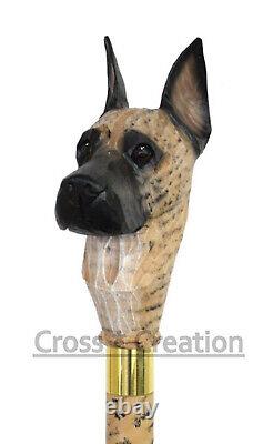 Great Dane Dog Head Handle Carved Wooden Walking Stick Cane Gift best quality