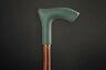 Green Leather Walking Stick, Derby Wooden Cane For Gift, Hand Carved