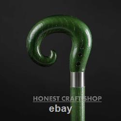 Green Wooden Walking Stick Design Head Handle Walking Cane Christmas Best Gift