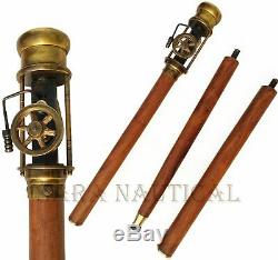 Halloween Working Steam Engine Handle Wooden Walking Stick Brass Antique Canes